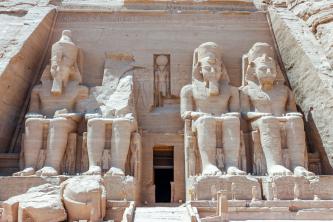 Large statues at the entrance of Abu Simbel Temples, Egypt