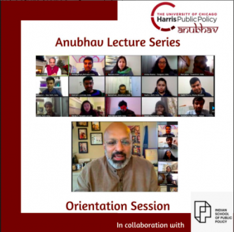 A screenshot of students participating in the Anubhav Lecture Series orientation via Zoom