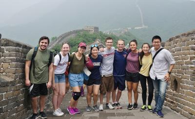 Students taking a picture at the Great Wall of China