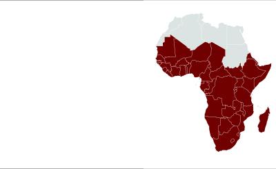 Illustration of African continent with sub-Saharan countries highlighted