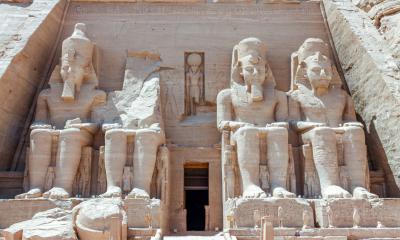 Large statues at the entrance of Abu Simbel Temples, Egypt