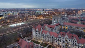An aerial view of the University of Chicago campus