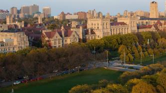 An aerial view of the University of Chicago campus